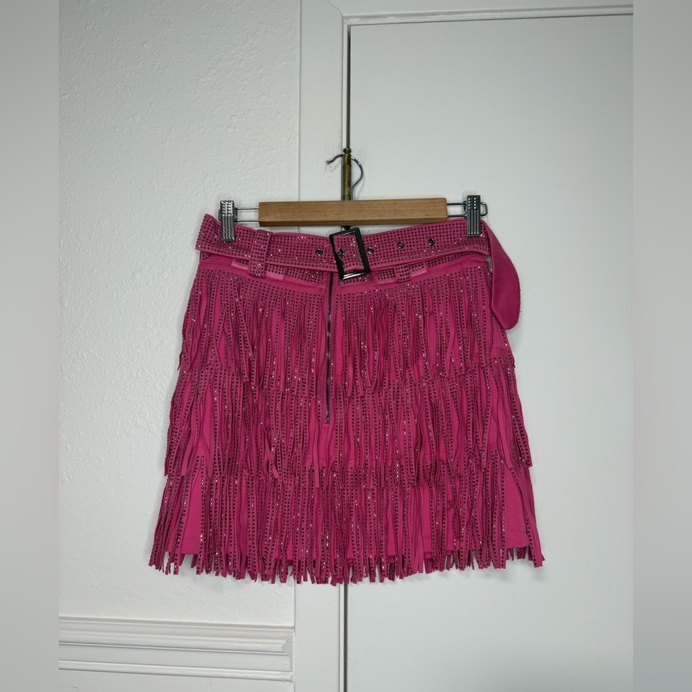 Nylon Apparel Chic Pink Fringe Mini Skirt size M
